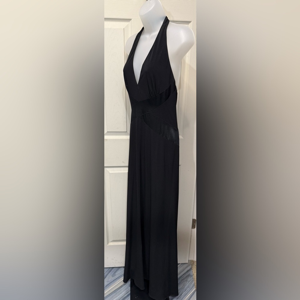 VTG Lillie Rubin Black Textured Fabric Halter Maxi Dress